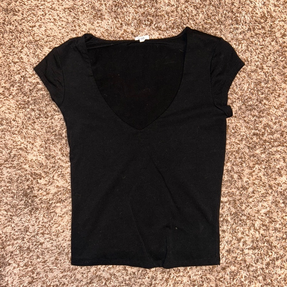 Garage Black V-Neck Short Sleeve Tee